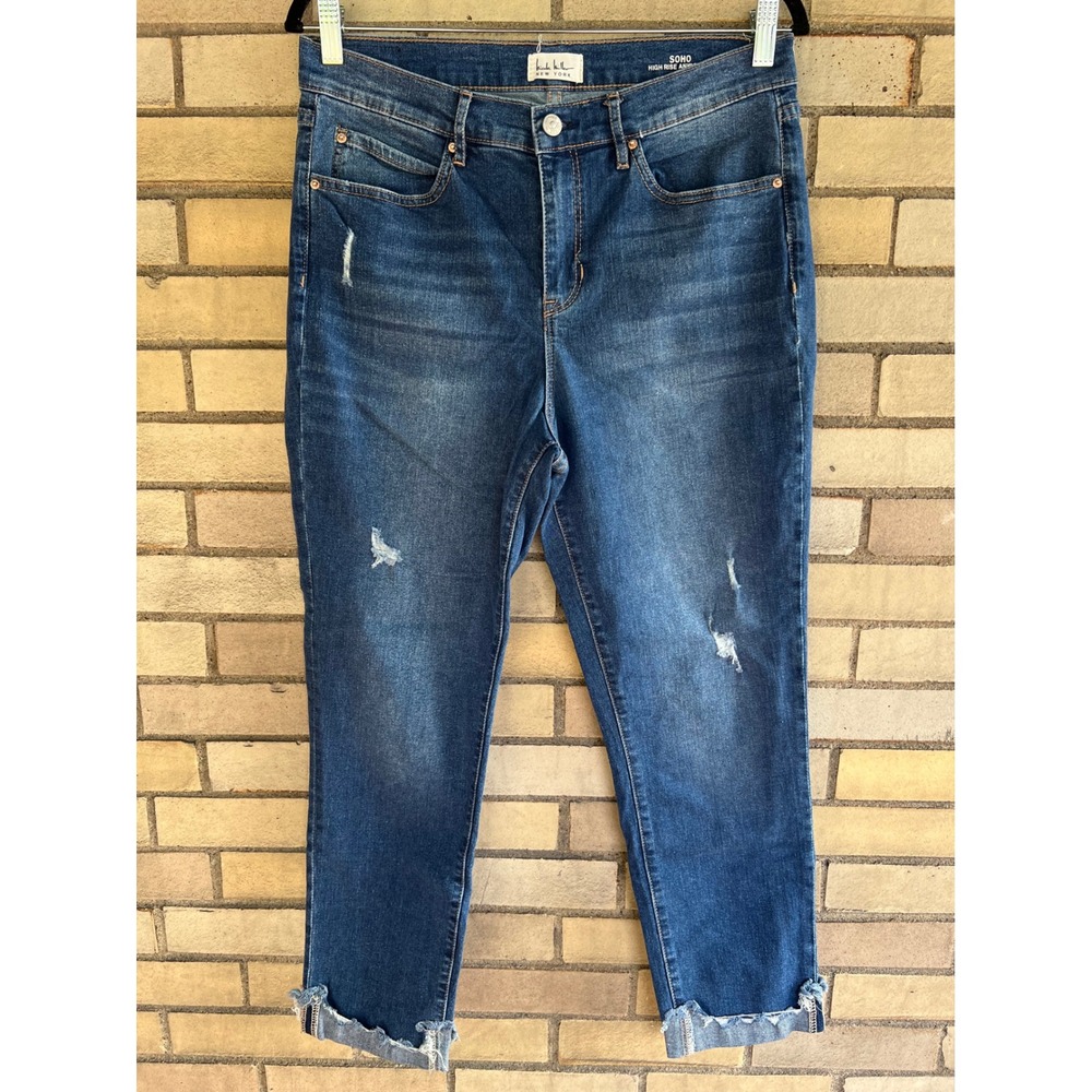 Nicole Miller New York Soho High Rise Ankle Slim Distressed Cuffed Jeans Size 12
